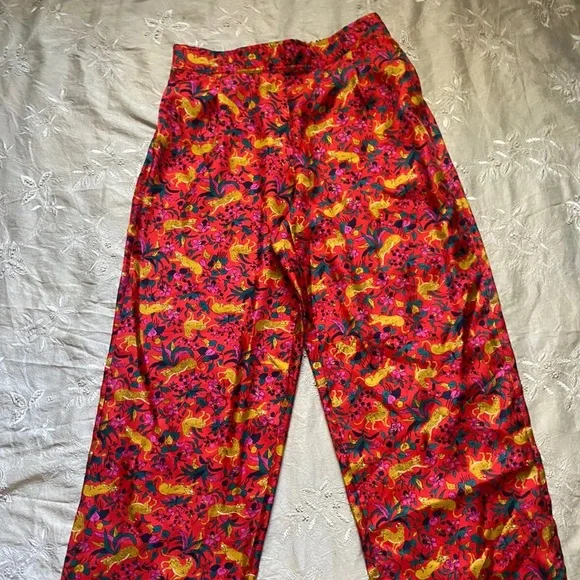 J CREW COLLECTION 100% Silk Red Jungle Cat Pull-on Pant 6 RARE - Picture 6 of 14